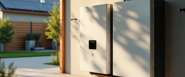 Hausbatteriespeicher im Haus. Energiespeichersystem für Privathaushalte, das in einer Garage oder einem Hauswirtschaftsraum installiert wird.